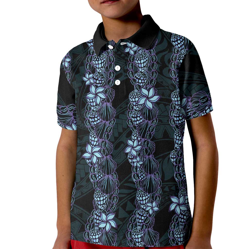 Purple Paradise Hawaii Shell Lei Kid Polo Shirt Hawaiian Sunrise Shell Hebrew Cone Plumeria - Polynesian Pride