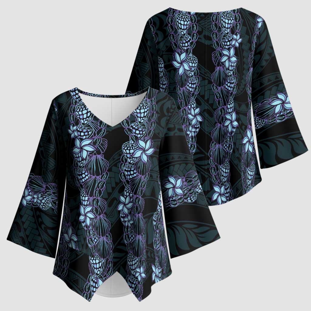 Purple Paradise Hawaii Shell Lei Kimono Sleeve Blouse Hawaiian Sunrise Shell Hebrew Cone Plumeria - Polynesian Pride