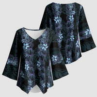 Purple Paradise Hawaii Shell Lei Kimono Sleeve Blouse Hawaiian Sunrise Shell Hebrew Cone Plumeria - Polynesian Pride