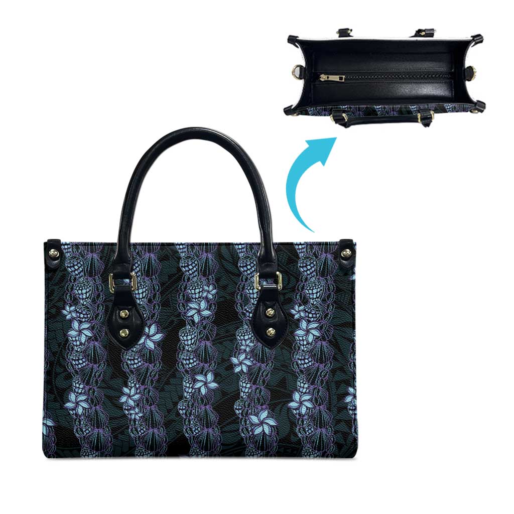 Purple Paradise Hawaii Shell Lei Leather Bag Hawaiian Sunrise Shell Hebrew Cone Plumeria - Polynesian Pride