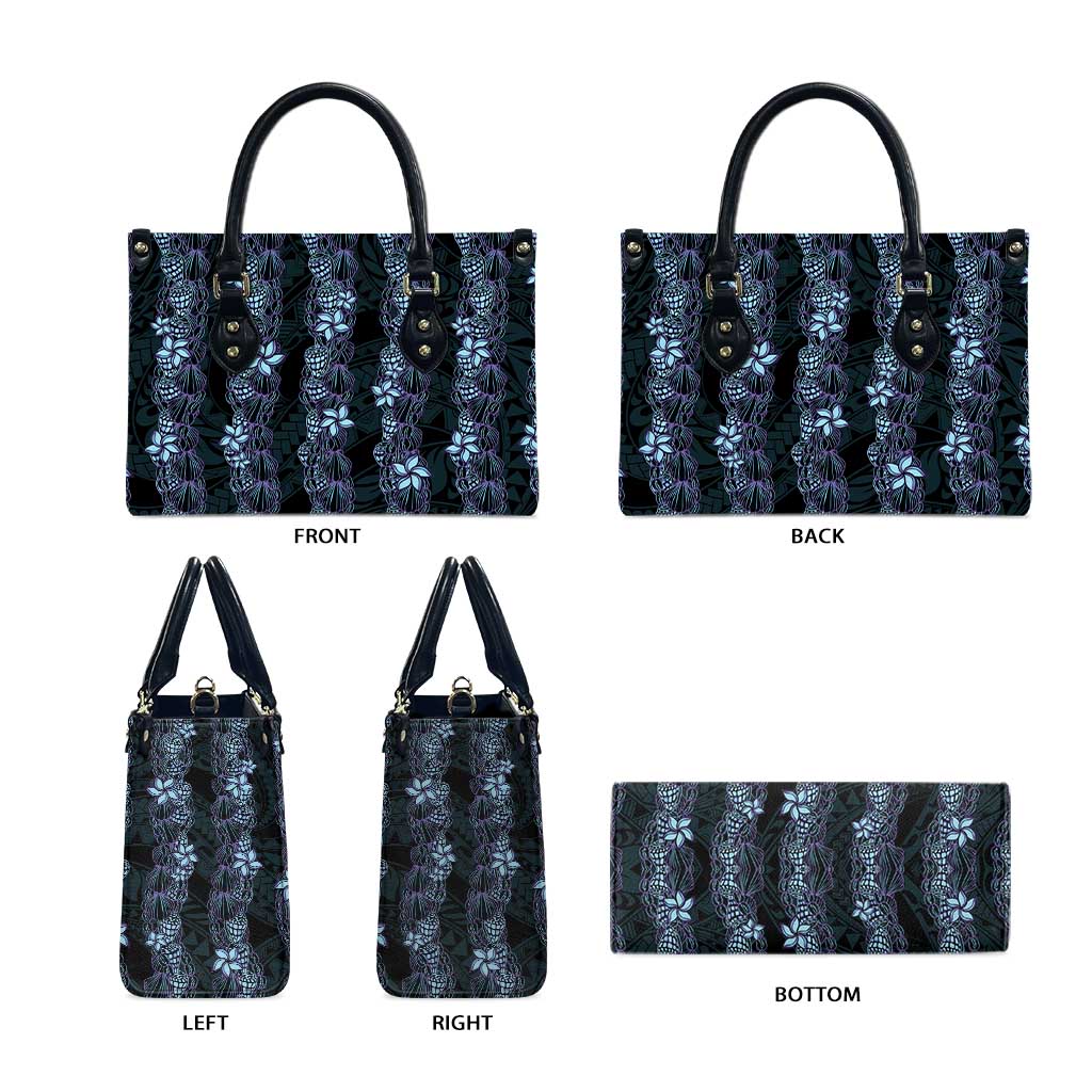 Purple Paradise Hawaii Shell Lei Leather Bag Hawaiian Sunrise Shell Hebrew Cone Plumeria - Polynesian Pride