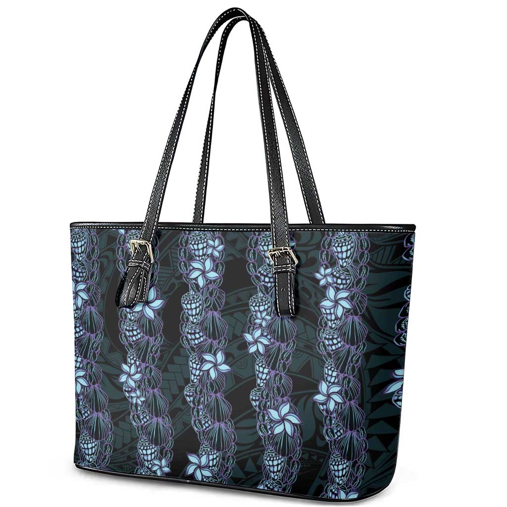 Purple Paradise Hawaii Shell Lei Leather Tote Bag Hawaiian Sunrise Shell Hebrew Cone Plumeria - Polynesian Pride