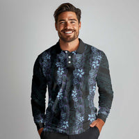 Purple Paradise Hawaii Shell Lei Long Sleeve Polo Shirt Hawaiian Sunrise Shell Hebrew Cone Plumeria - Polynesian Pride