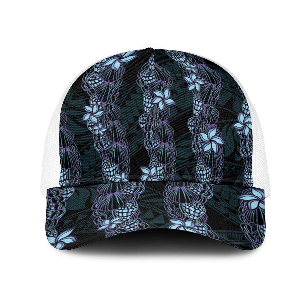 Purple Paradise Hawaii Shell Lei Mesh Trucker Cap Hawaiian Sunrise Shell Hebrew Cone Plumeria - Polynesian Pride