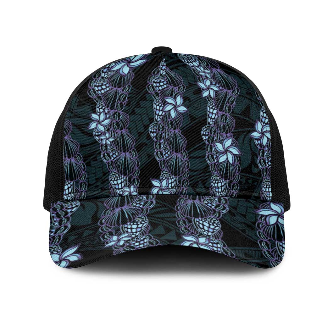 Purple Paradise Hawaii Shell Lei Mesh Trucker Cap Hawaiian Sunrise Shell Hebrew Cone Plumeria - Polynesian Pride