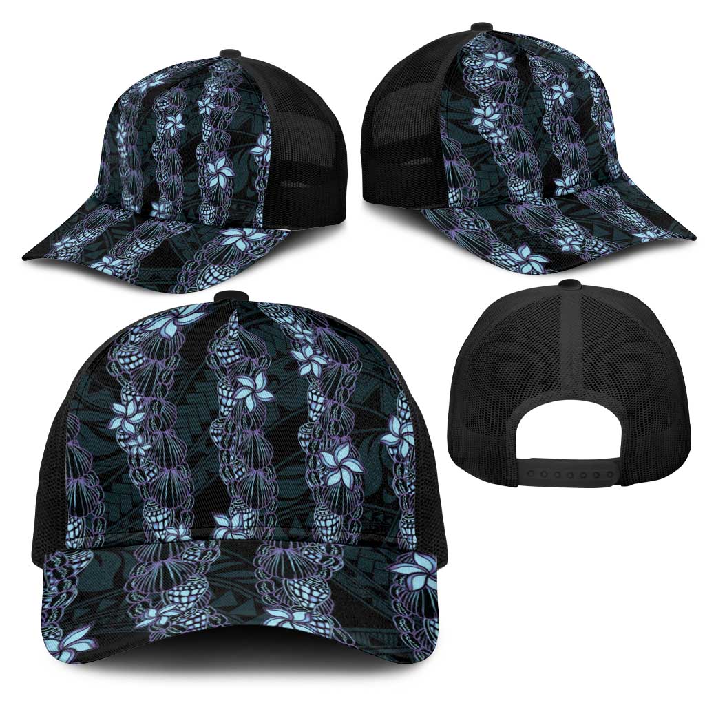 Purple Paradise Hawaii Shell Lei Mesh Trucker Cap Hawaiian Sunrise Shell Hebrew Cone Plumeria - Polynesian Pride