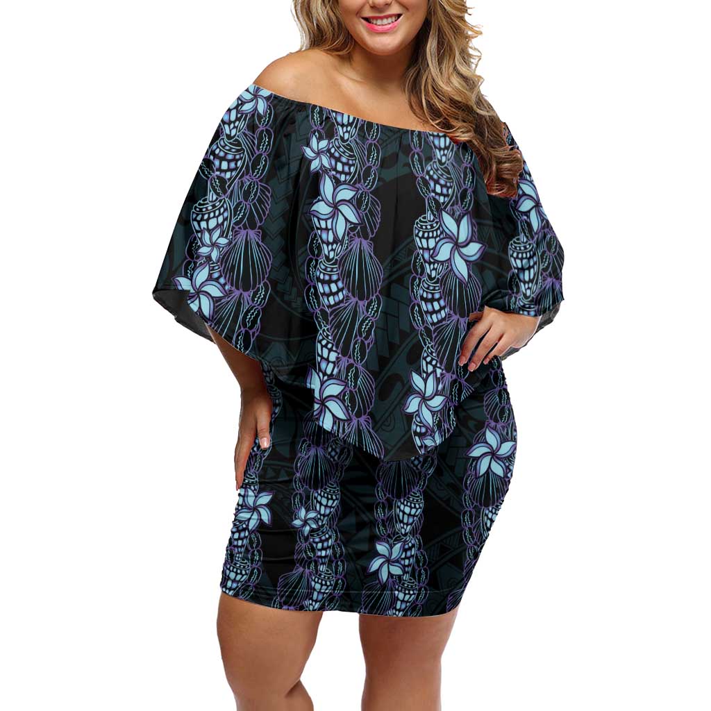 Purple Paradise Hawaii Shell Lei Off Shoulder Short Dress Hawaiian Sunrise Shell Hebrew Cone Plumeria - Polynesian Pride
