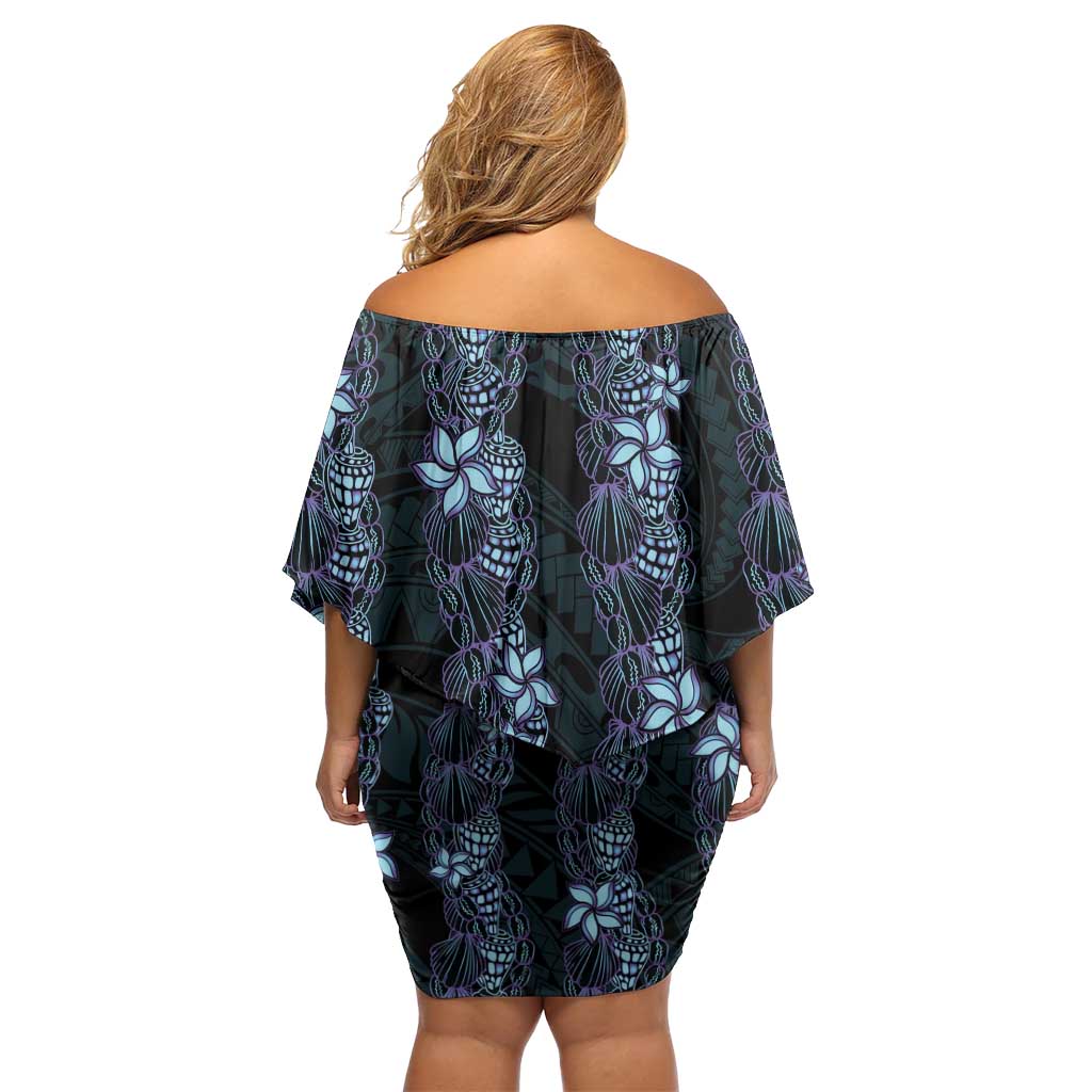 Purple Paradise Hawaii Shell Lei Off Shoulder Short Dress Hawaiian Sunrise Shell Hebrew Cone Plumeria - Polynesian Pride