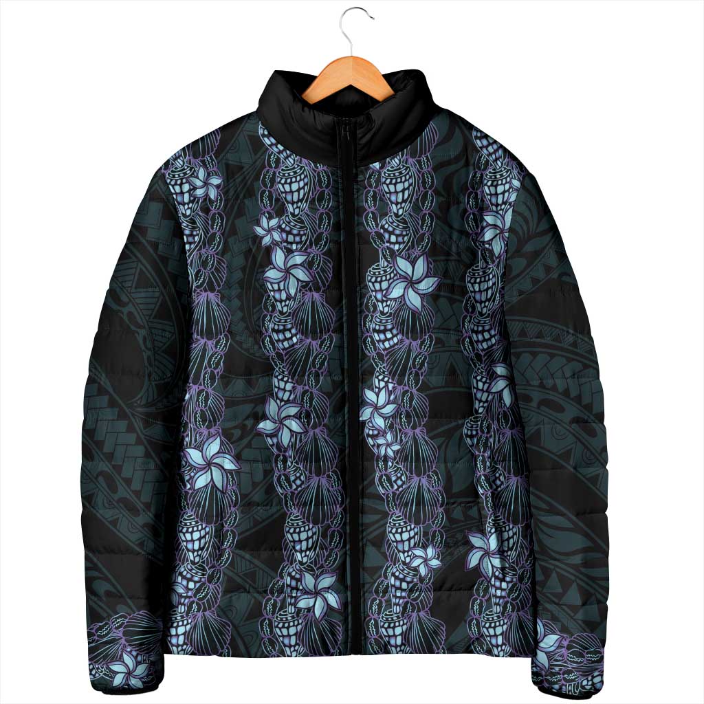 Purple Paradise Hawaii Shell Lei Padded Jacket Hawaiian Sunrise Shell Hebrew Cone Plumeria - Polynesian Pride