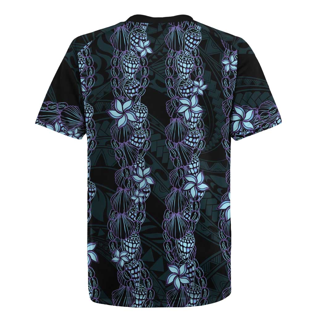 Purple Paradise Hawaii Shell Lei Rugby Jersey Hawaiian Sunrise Shell Hebrew Cone Plumeria - Polynesian Pride