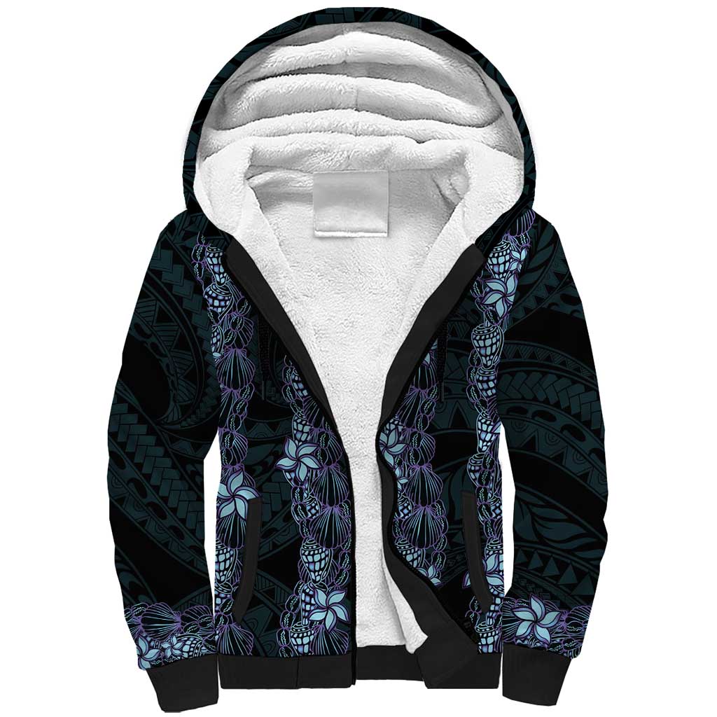 Purple Paradise Hawaii Shell Lei Sherpa Hoodie Hawaiian Sunrise Shell Hebrew Cone Plumeria - Polynesian Pride