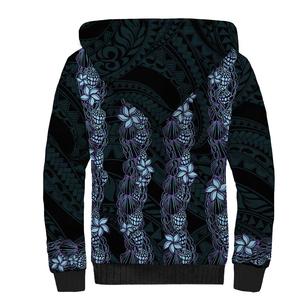 Purple Paradise Hawaii Shell Lei Sherpa Hoodie Hawaiian Sunrise Shell Hebrew Cone Plumeria - Polynesian Pride
