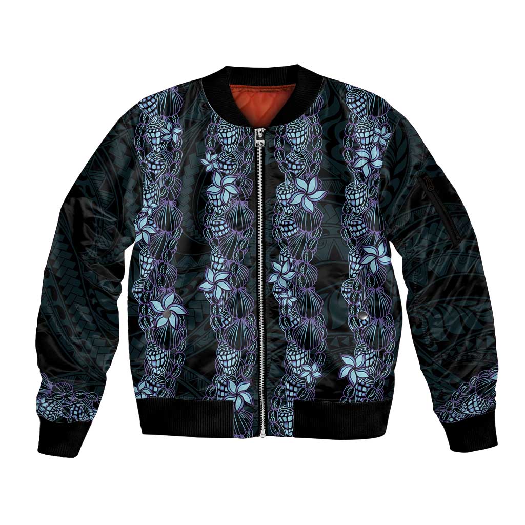 Purple Paradise Hawaii Shell Lei Sleeve Zip Bomber Jacket Hawaiian Sunrise Shell Hebrew Cone Plumeria - Polynesian Pride