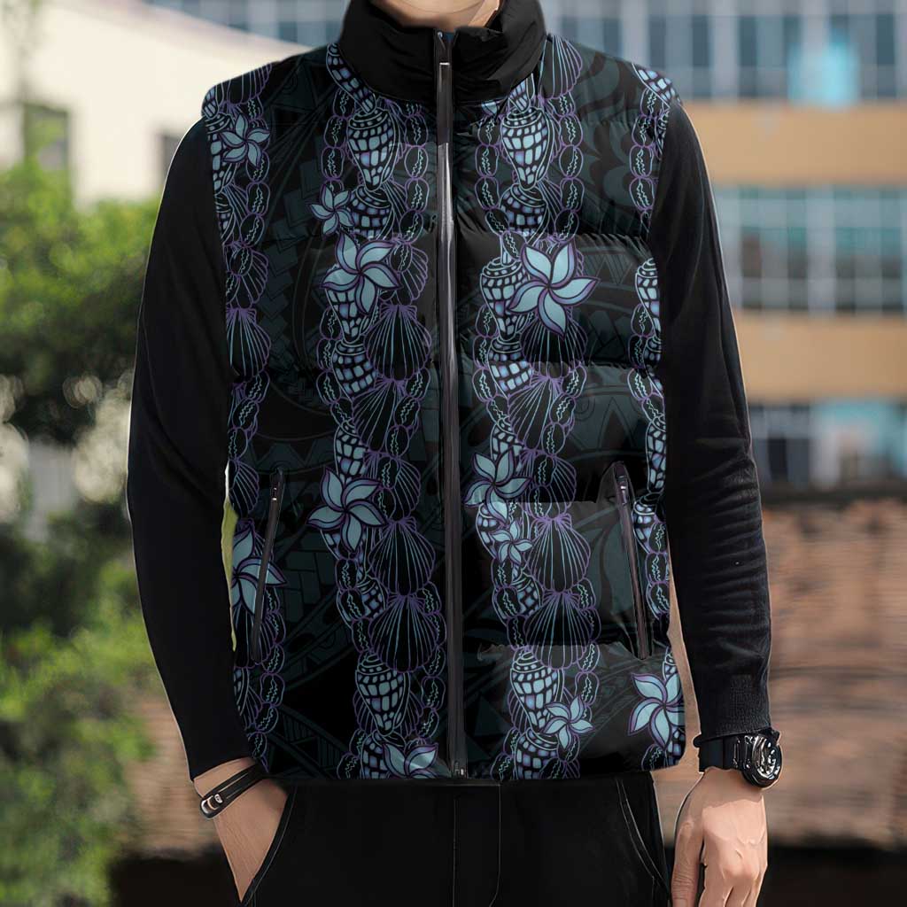 Purple Paradise Hawaii Shell Lei Sleeveless Puffer Jacket Hawaiian Sunrise Shell Hebrew Cone Plumeria - Polynesian Pride