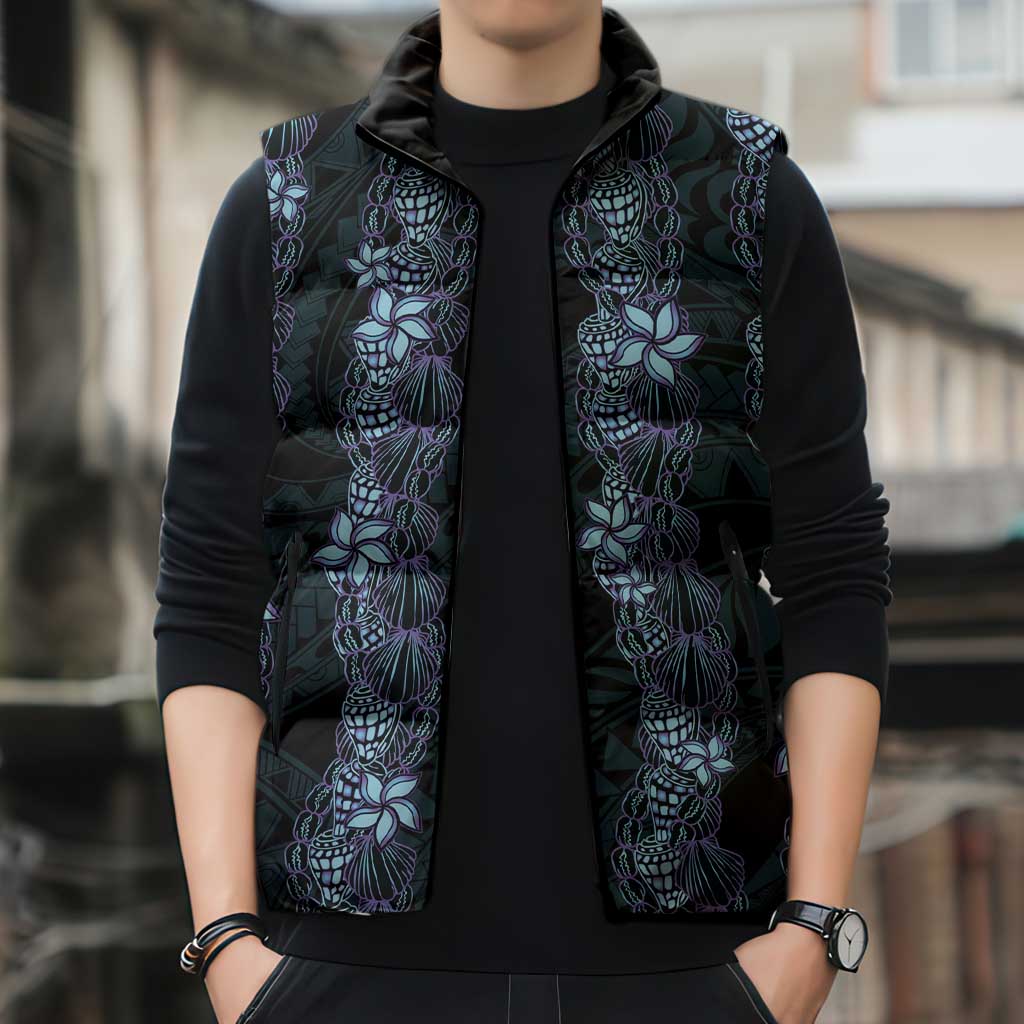 Purple Paradise Hawaii Shell Lei Sleeveless Puffer Jacket Hawaiian Sunrise Shell Hebrew Cone Plumeria - Polynesian Pride