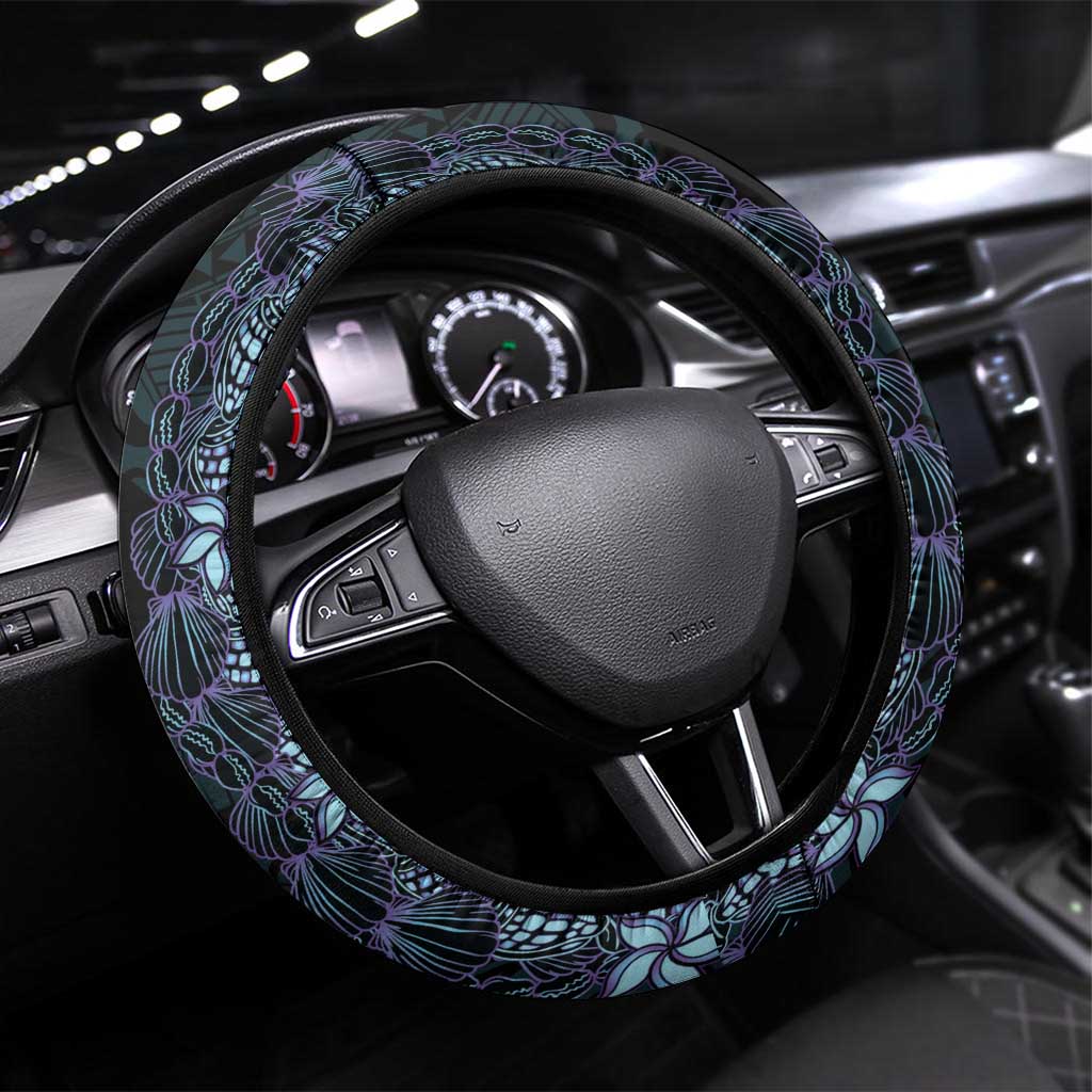 Purple Paradise Hawaii Shell Lei Steering Wheel Cover Hawaiian Sunrise Shell Hebrew Cone Plumeria - Polynesian Pride