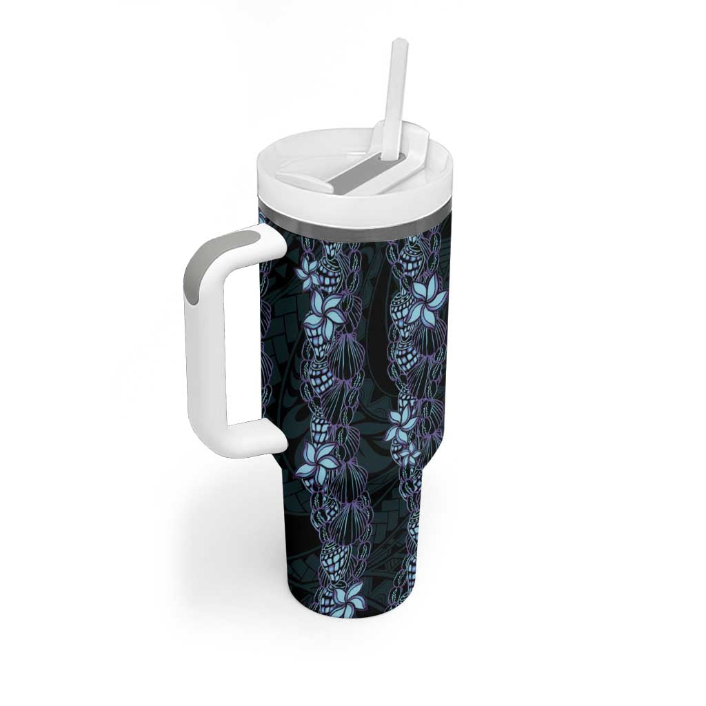 Purple Paradise Hawaii Shell Lei Tumbler With Handle Hawaiian Sunrise Shell Hebrew Cone Plumeria - Polynesian Pride