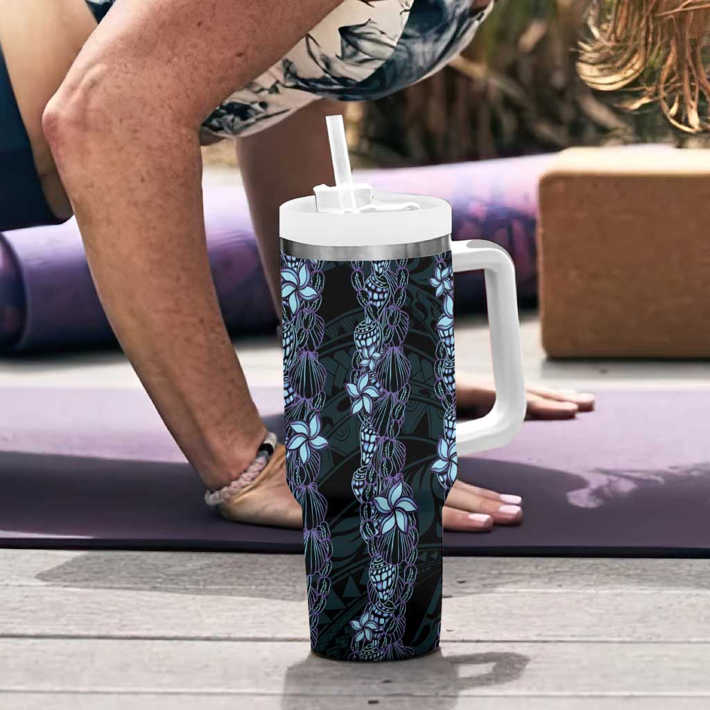 Purple Paradise Hawaii Shell Lei Tumbler With Handle Hawaiian Sunrise Shell Hebrew Cone Plumeria - Polynesian Pride