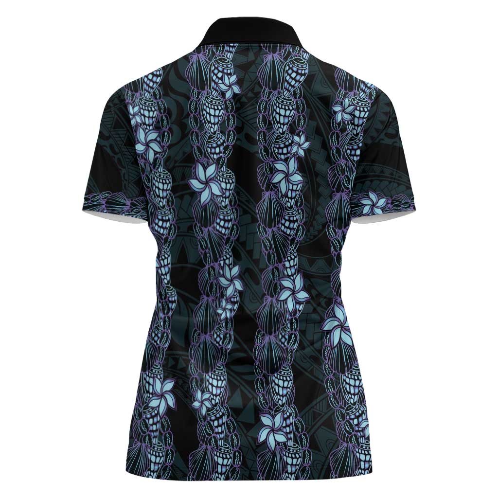 Purple Paradise Hawaii Shell Lei Women Polo Shirt Hawaiian Sunrise Shell Hebrew Cone Plumeria - Polynesian Pride