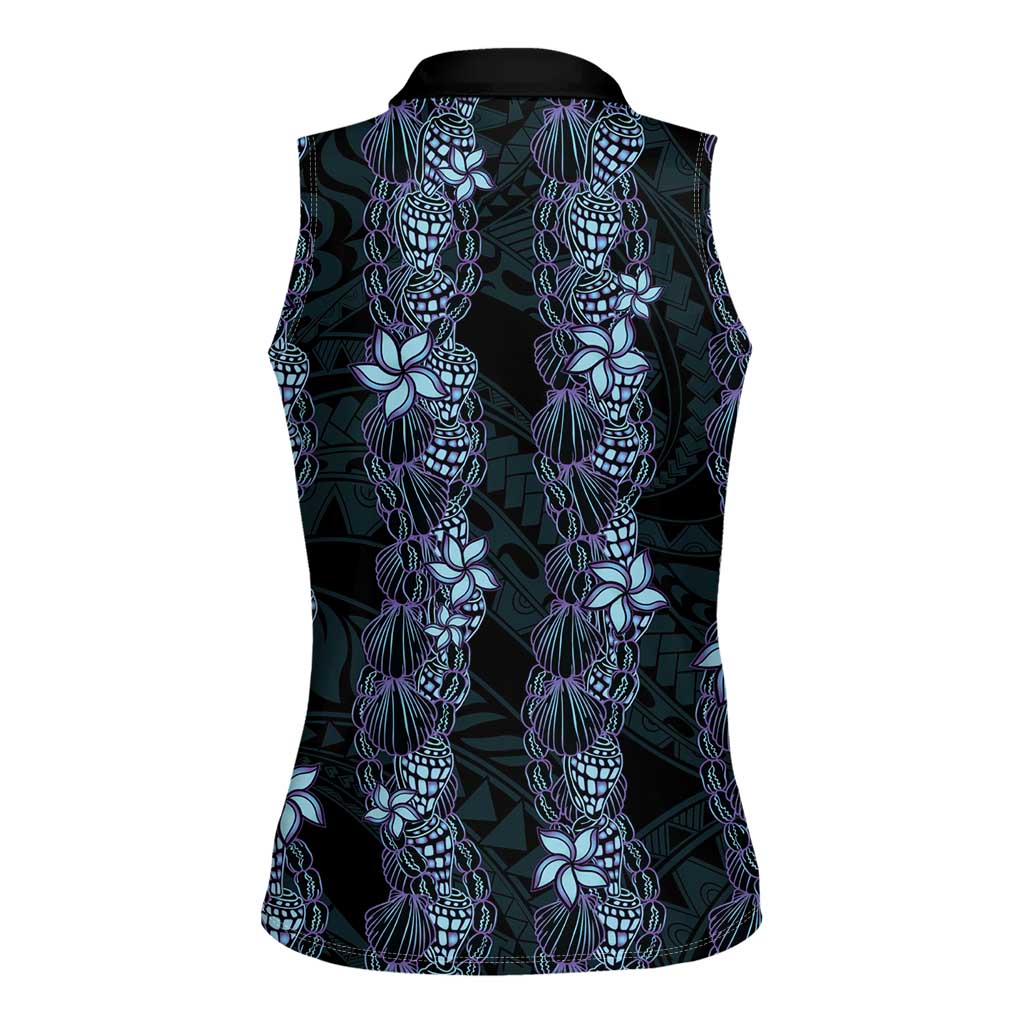 Purple Paradise Hawaii Shell Lei Women Sleeveless Polo Shirt Hawaiian Sunrise Shell Hebrew Cone Plumeria LT14 - Polynesian Pride