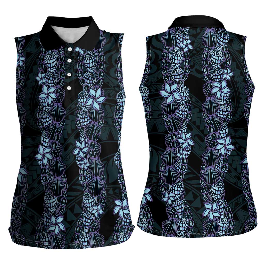 Purple Paradise Hawaii Shell Lei Women Sleeveless Polo Shirt Hawaiian Sunrise Shell Hebrew Cone Plumeria LT14 - Polynesian Pride
