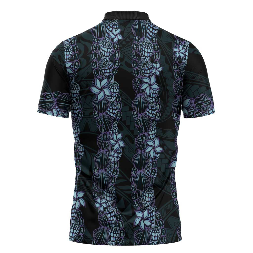 Purple Paradise Hawaii Shell Lei Zipper Polo Shirt Hawaiian Sunrise Shell Hebrew Cone Plumeria - Polynesian Pride