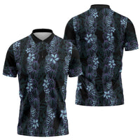 Purple Paradise Hawaii Shell Lei Zipper Polo Shirt Hawaiian Sunrise Shell Hebrew Cone Plumeria - Polynesian Pride