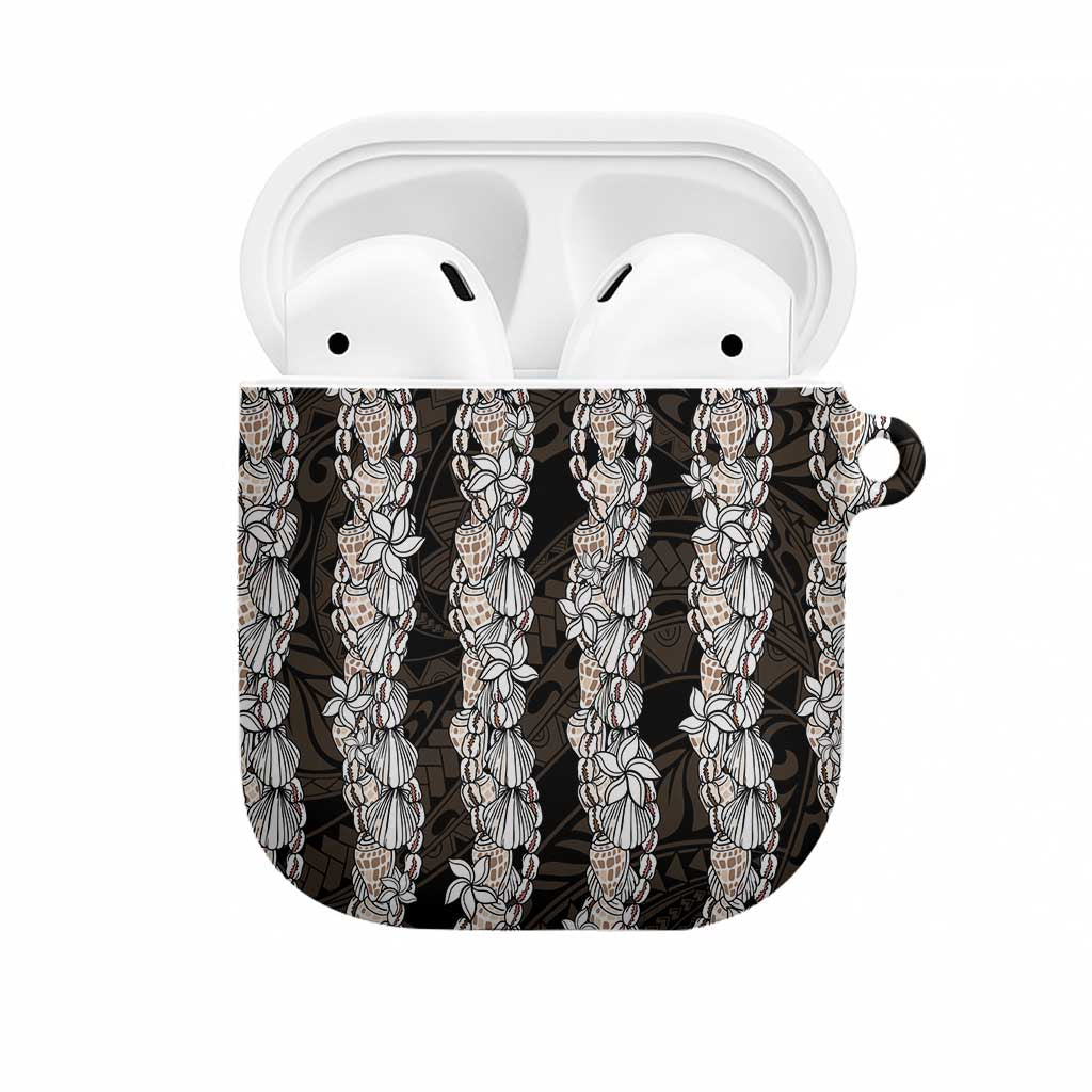 Black and Beige Hawaii Shell Lei AirPods Case Hawaiian Sunrise Shell Hebrew Cone Plumeria - Polynesian Pride