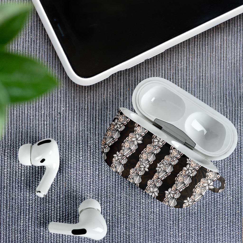 Black and Beige Hawaii Shell Lei AirPods Case Hawaiian Sunrise Shell Hebrew Cone Plumeria - Polynesian Pride