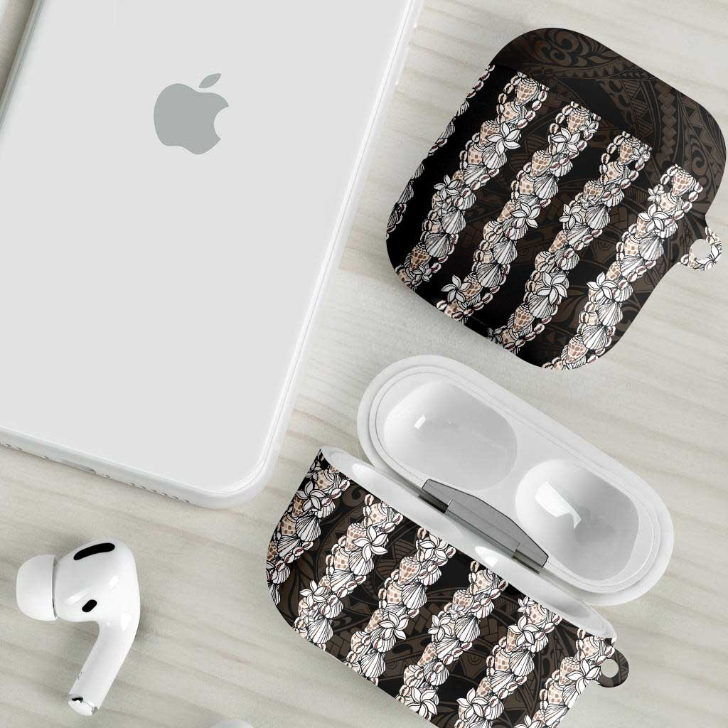 Black and Beige Hawaii Shell Lei AirPods Case Hawaiian Sunrise Shell Hebrew Cone Plumeria - Polynesian Pride