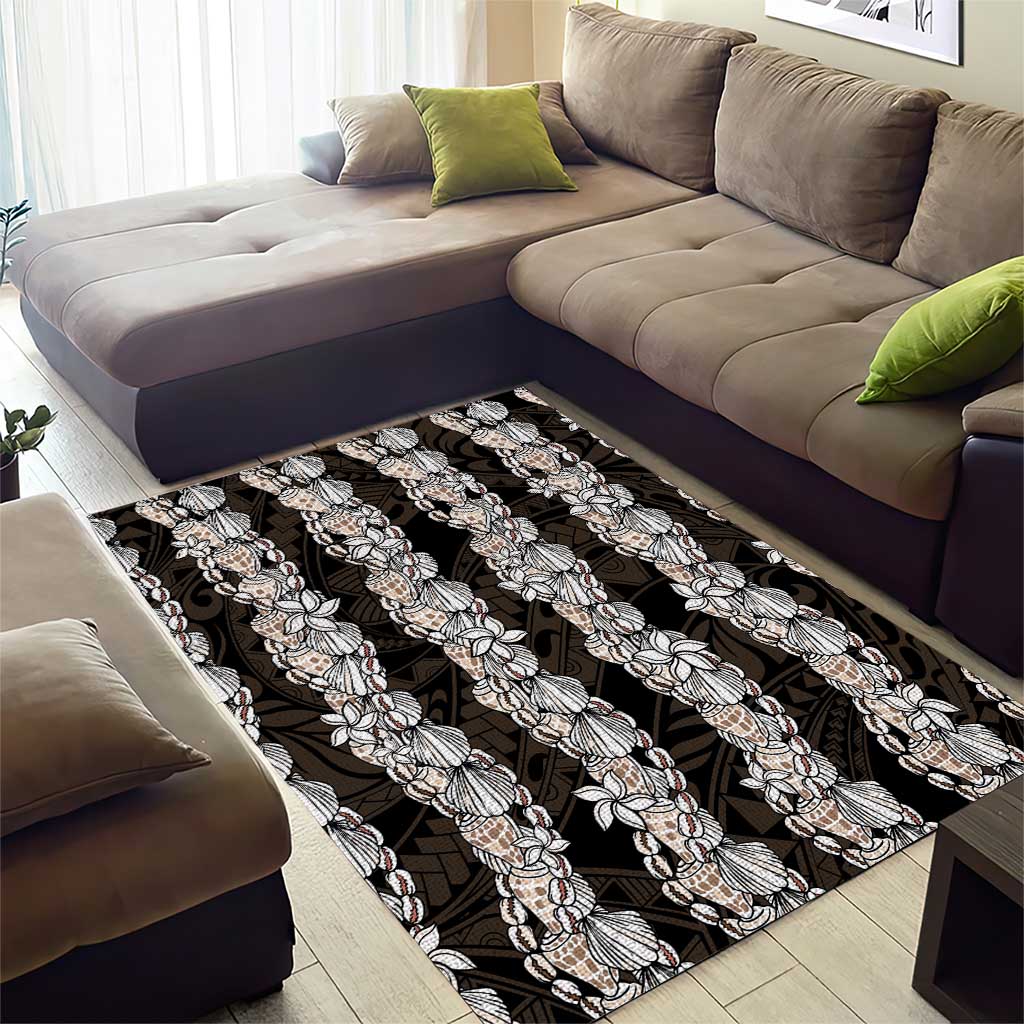 Black and Beige Hawaii Shell Lei Area Rug Hawaiian Sunrise Shell Hebrew Cone Plumeria - Polynesian Pride