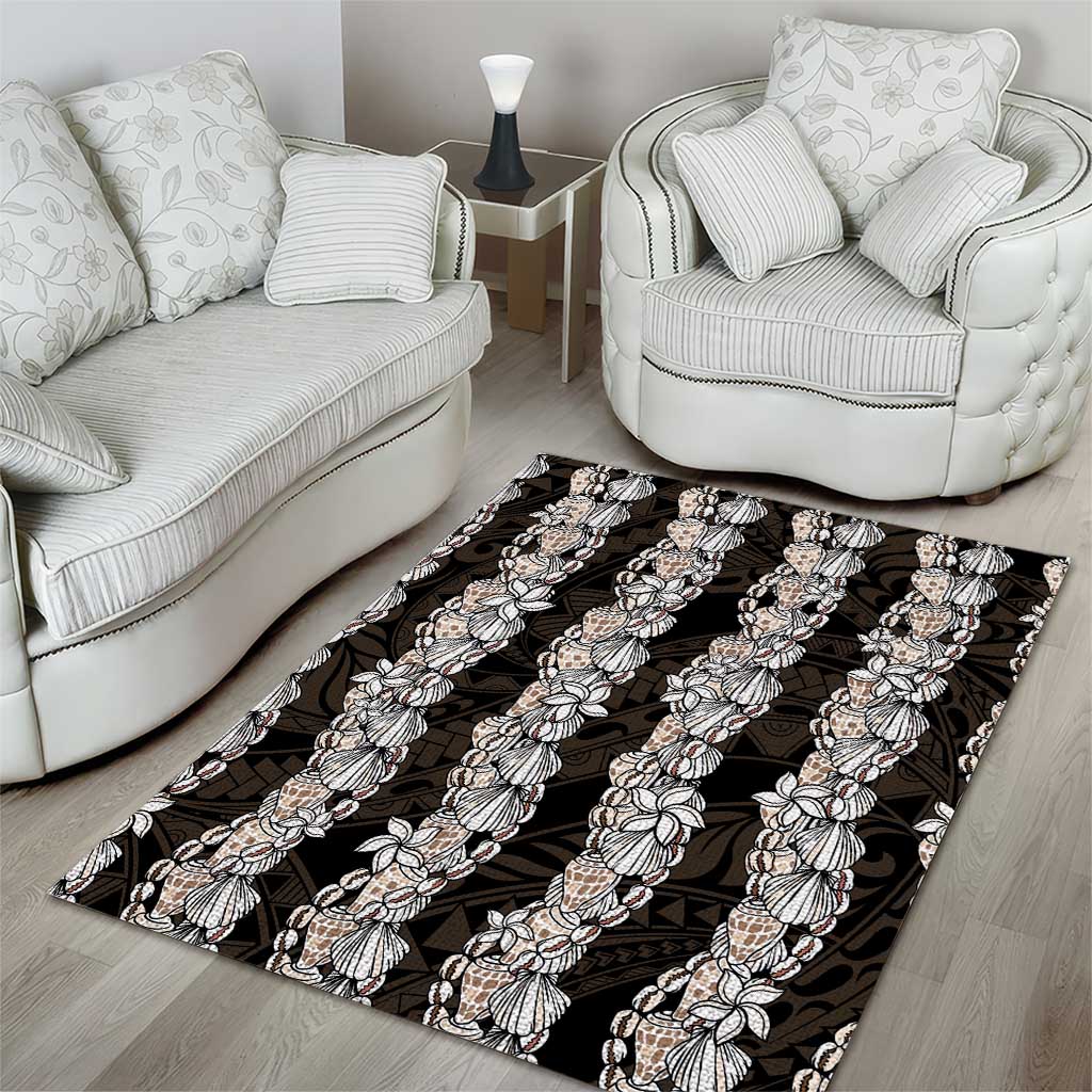 Black and Beige Hawaii Shell Lei Area Rug Hawaiian Sunrise Shell Hebrew Cone Plumeria - Polynesian Pride