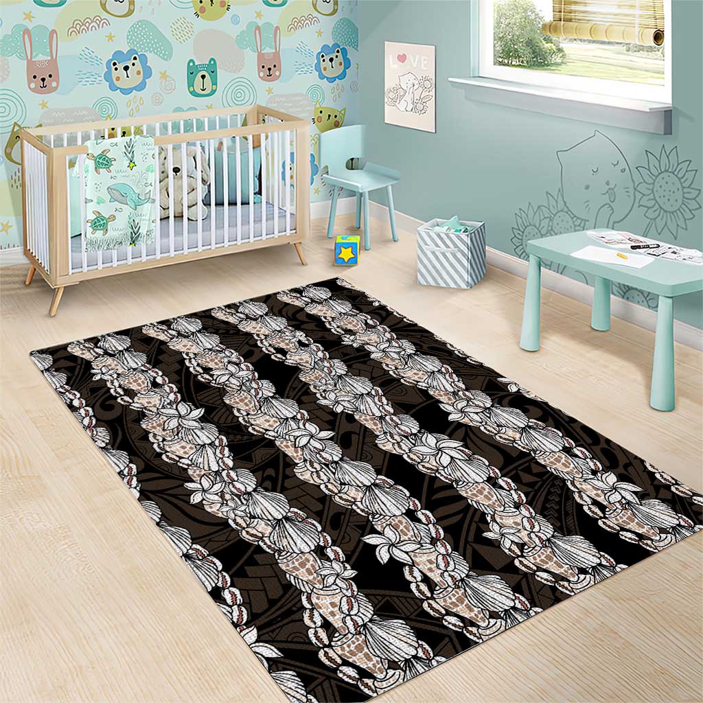 Black and Beige Hawaii Shell Lei Area Rug Hawaiian Sunrise Shell Hebrew Cone Plumeria - Polynesian Pride