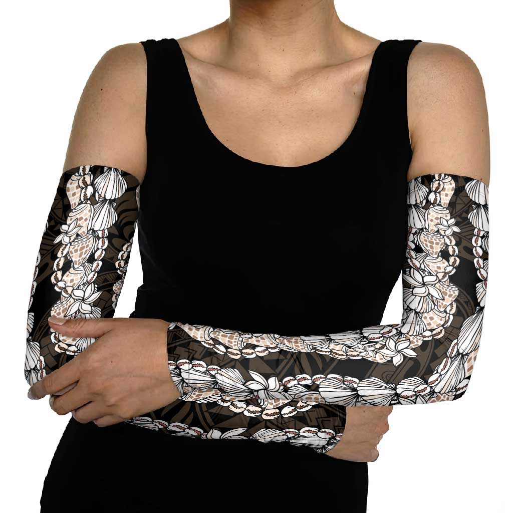 Black and Beige Hawaii Shell Lei Arm Sleeves Hawaiian Sunrise Shell Hebrew Cone Plumeria - Polynesian Pride
