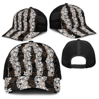 Black and Beige Hawaii Shell Lei Baseball Net Cap Hawaiian Sunrise Shell Hebrew Cone Plumeria - Polynesian Pride
