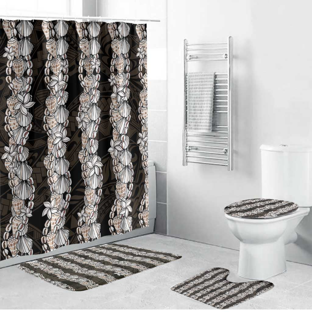Black and Beige Hawaii Shell Lei Bathroom Set Hawaiian Sunrise Shell Hebrew Cone Plumeria - Polynesian Pride