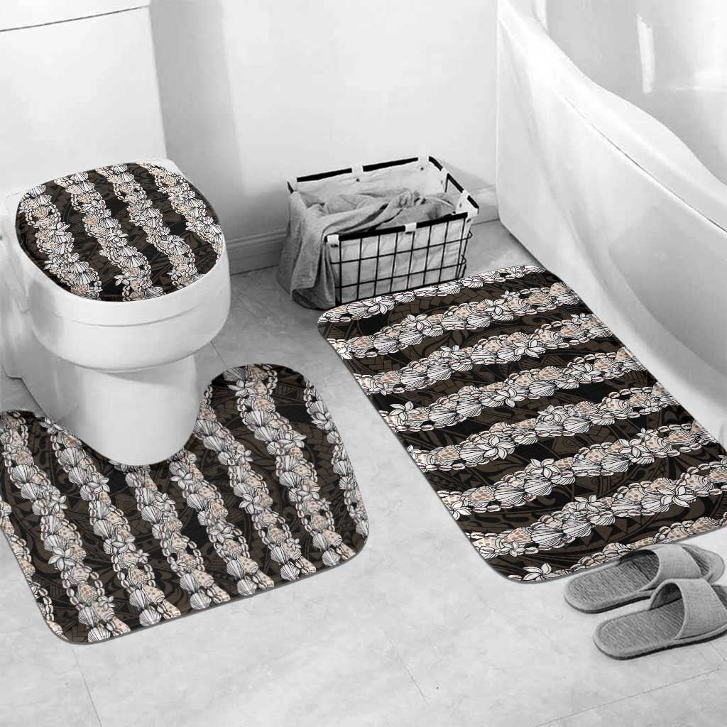 Black and Beige Hawaii Shell Lei Bathroom Set Hawaiian Sunrise Shell Hebrew Cone Plumeria - Polynesian Pride