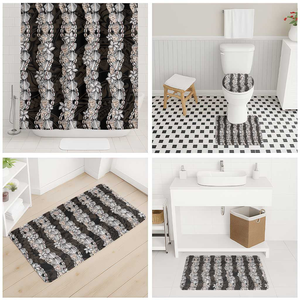Black and Beige Hawaii Shell Lei Bathroom Set Hawaiian Sunrise Shell Hebrew Cone Plumeria - Polynesian Pride