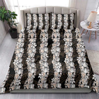 Black and Beige Hawaii Shell Lei Bedding Set Hawaiian Sunrise Shell Hebrew Cone Plumeria - Polynesian Pride