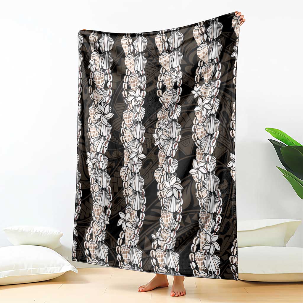 Black and Beige Hawaii Shell Lei Blanket Hawaiian Sunrise Shell Hebrew Cone Plumeria - Polynesian Pride