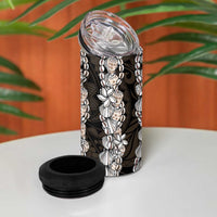 Black and Beige Hawaii Shell Lei 4 in 1 Can Cooler Tumbler Hawaiian Sunrise Shell Hebrew Cone Plumeria - Polynesian Pride