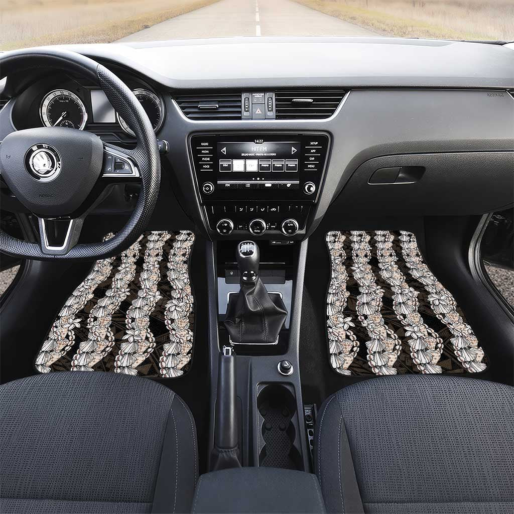 Black and Beige Hawaii Shell Lei Car Mats Hawaiian Sunrise Shell Hebrew Cone Plumeria - Polynesian Pride