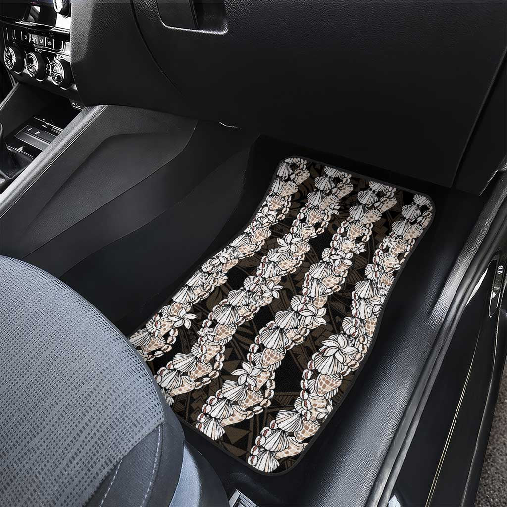Black and Beige Hawaii Shell Lei Car Mats Hawaiian Sunrise Shell Hebrew Cone Plumeria - Polynesian Pride