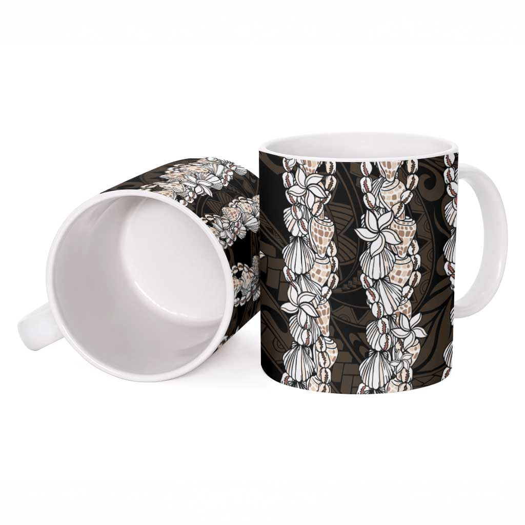 Black and Beige Hawaii Shell Lei Ceramic Mug Hawaiian Sunrise Shell Hebrew Cone Plumeria LT14 - Polynesian Pride