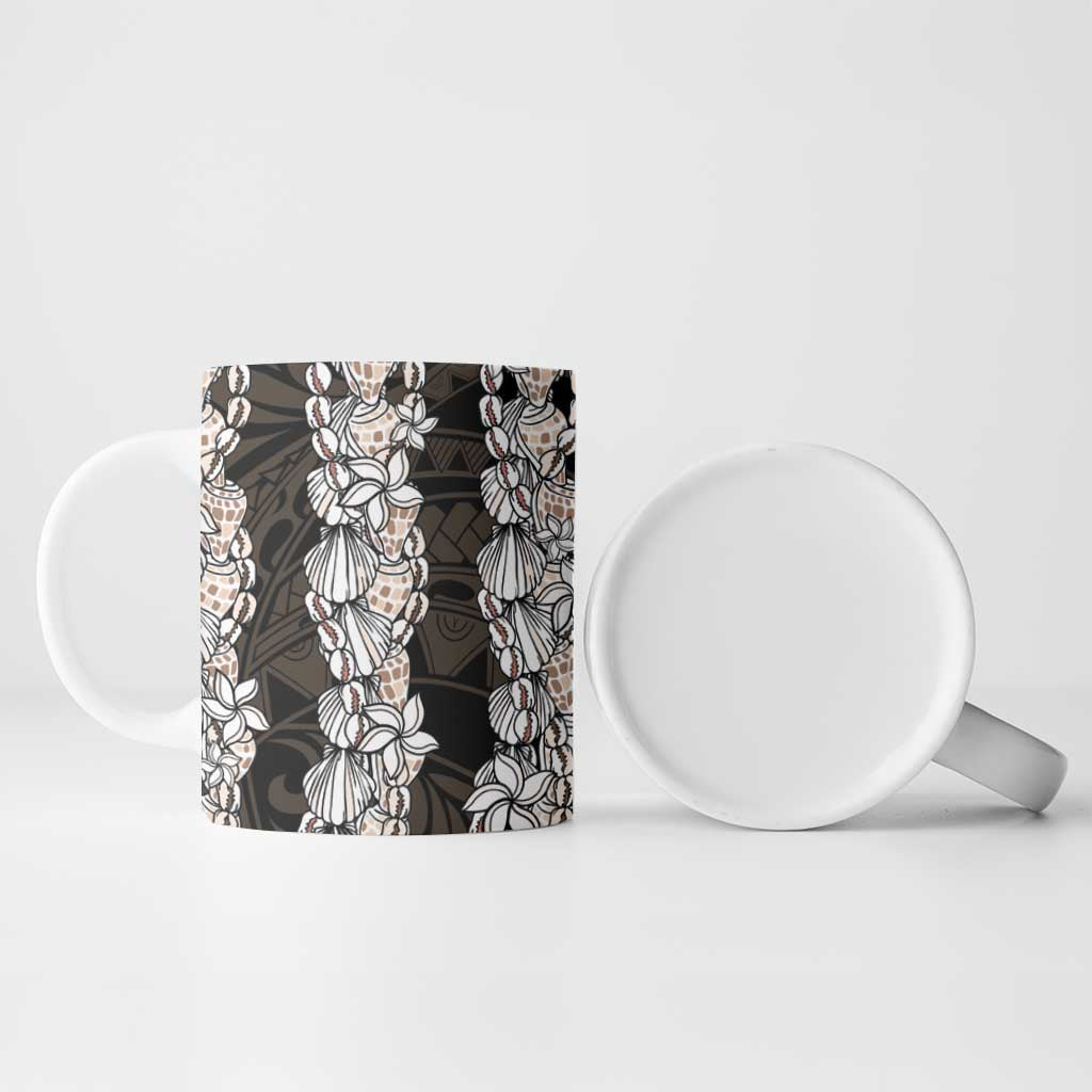 Black and Beige Hawaii Shell Lei Ceramic Mug Hawaiian Sunrise Shell Hebrew Cone Plumeria LT14 - Polynesian Pride
