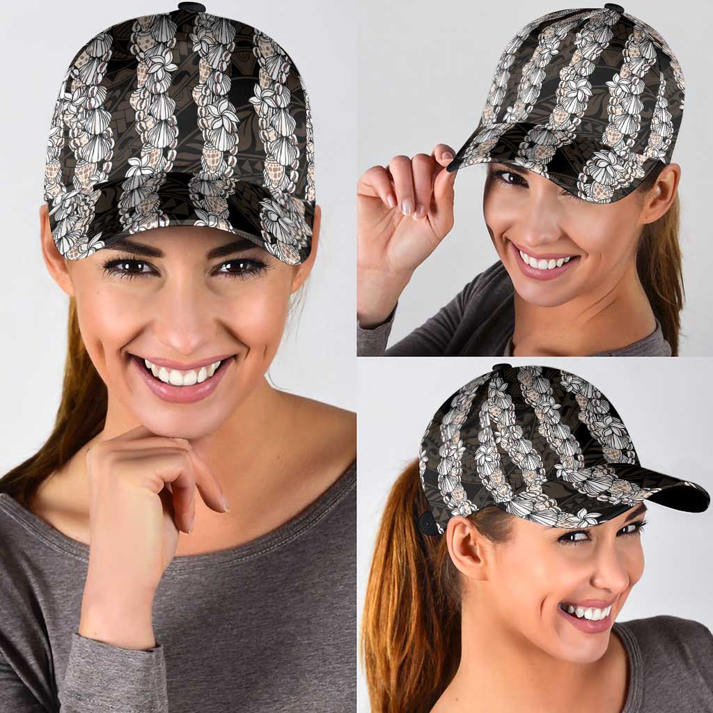 Black and Beige Hawaii Shell Lei Classic Cap Hawaiian Sunrise Shell Hebrew Cone Plumeria - Polynesian Pride