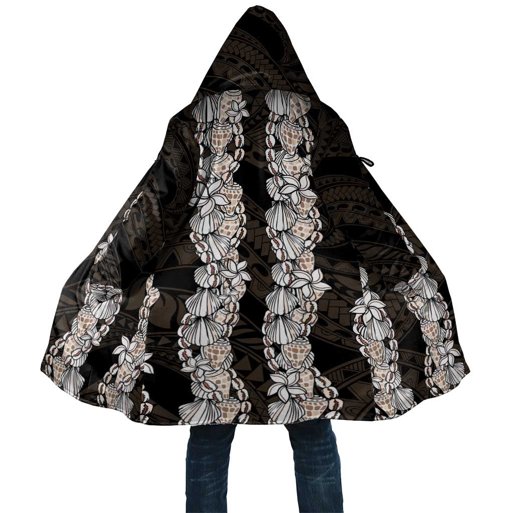Black and Beige Hawaii Shell Lei Cloak Hawaiian Sunrise Shell Hebrew Cone Plumeria - Polynesian Pride
