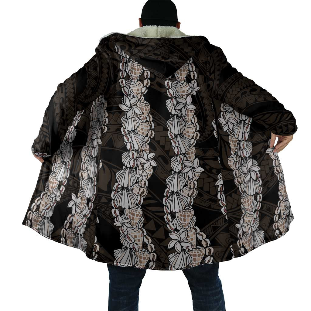 Black and Beige Hawaii Shell Lei Cloak Hawaiian Sunrise Shell Hebrew Cone Plumeria - Polynesian Pride