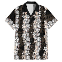 Black and Beige Hawaii Shell Lei Family Matching Long Sleeve Bodycon Dress and Hawaiian Shirt Hawaiian Sunrise Shell Hebrew Cone Plumeria LT14 Dad's Shirt - Short Sleeve Black - Polynesian Pride