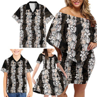 Black and Beige Hawaii Shell Lei Family Matching Off Shoulder Short Dress and Hawaiian Shirt Hawaiian Sunrise Shell Hebrew Cone Plumeria LT14 - Polynesian Pride